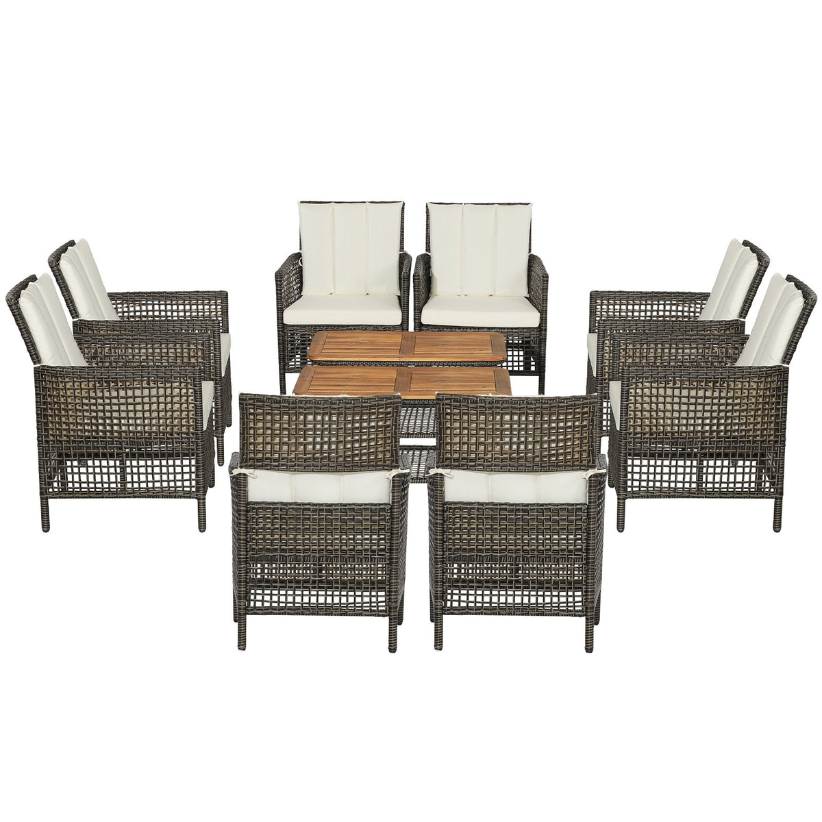 5 Pieces Patio Rattan Furniture Set Cushioned Sofa Armrest Wooden Tabletop-Off White view 7