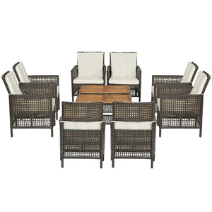 5 Pieces Patio Rattan Furniture Set Cushioned Sofa Armrest Wooden Tabletop-Off White view 7