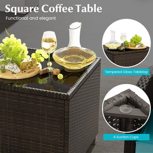 5 Pieces Patio Rattan Furniture with 2 Ottomans and Tempered Glass Coffee Table-Turquoise view 7