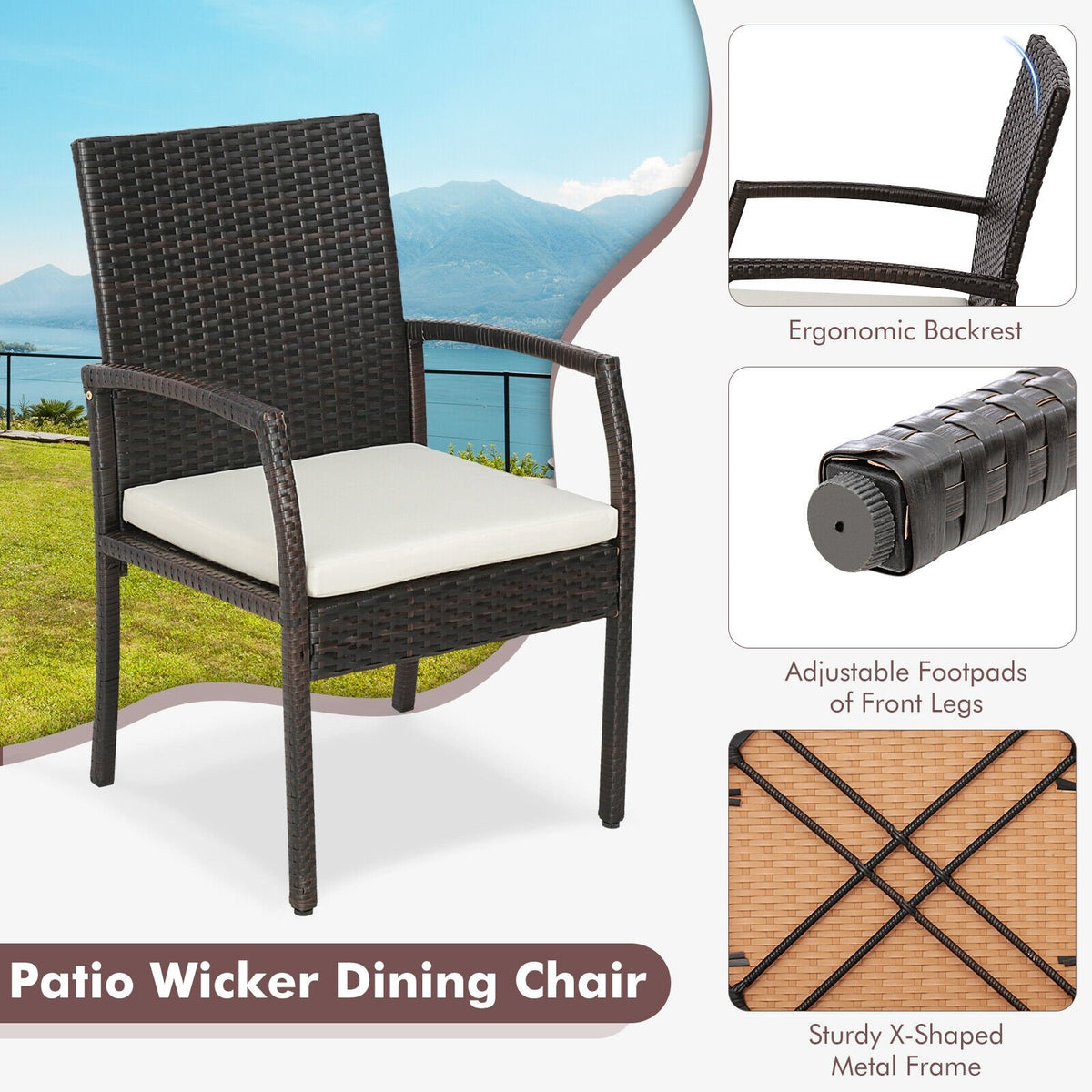 5 Pieces Patio Wicker Cushioned Dining Set with Umbrella Hole view 9