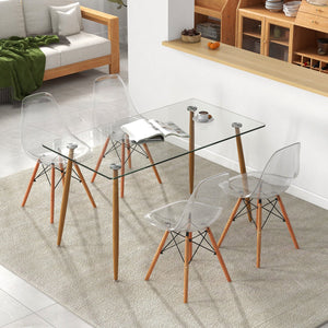 5 Pieces Rectangle Dining Table Set with 51 Inch Glass Tabletop-Transparent view 2