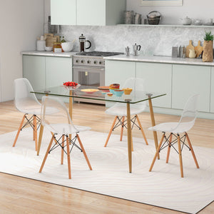 5 Pieces Rectangle Dining Table Set with 51 Inch Glass Tabletop-Transparent view 3