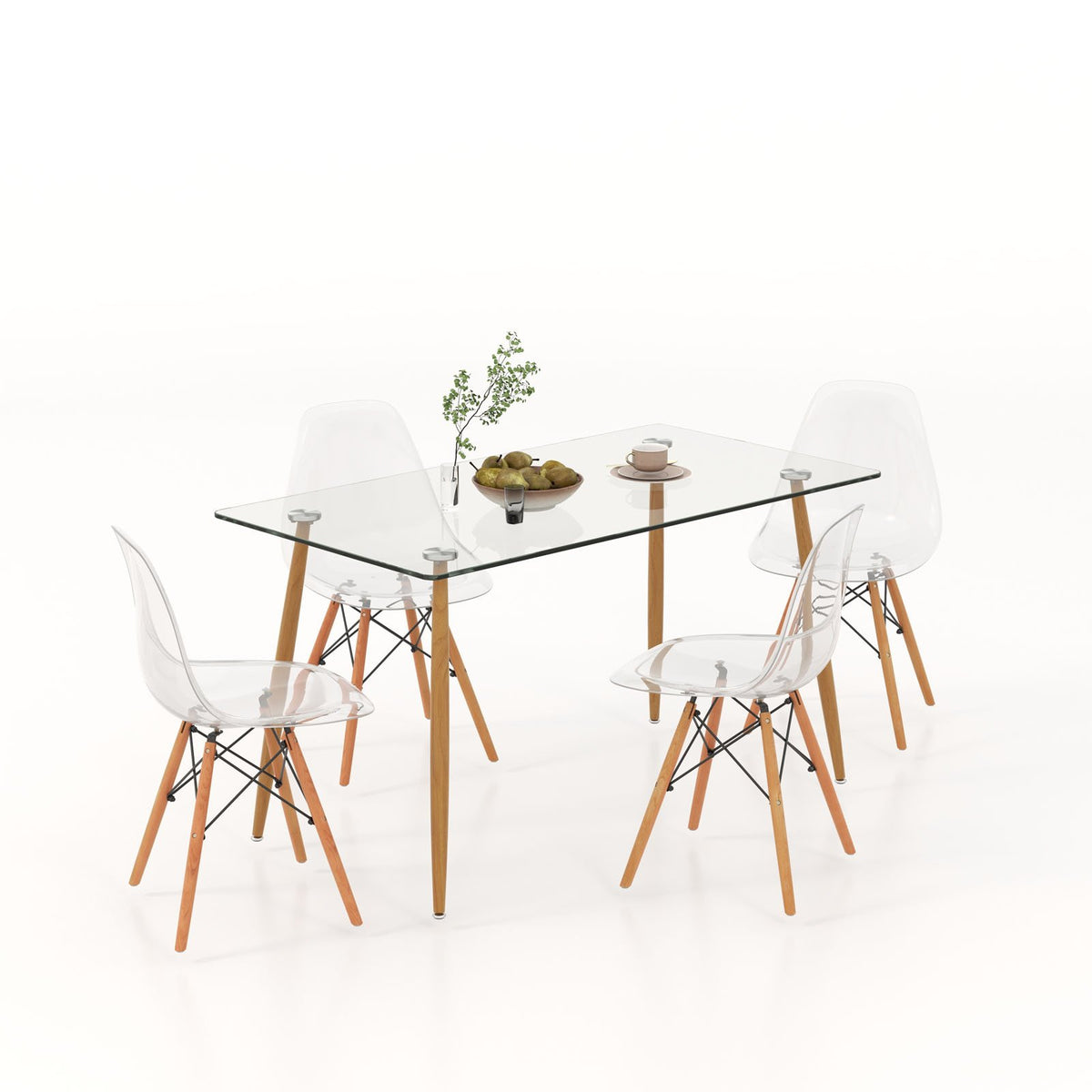 5 Pieces Rectangle Dining Table Set with 51 Inch Glass Tabletop-Transparent view 4