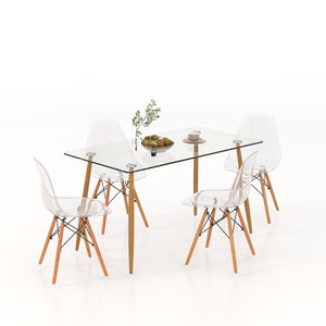 5 Pieces Rectangle Dining Table Set with 51 Inch Glass Tabletop-Transparent view 4