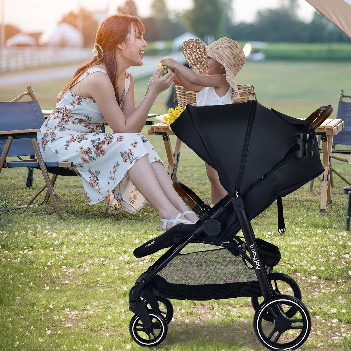 5-Point Harness Lightweight Infant Stroller with Foot Cover and Adjustable Backrest-Black view 2