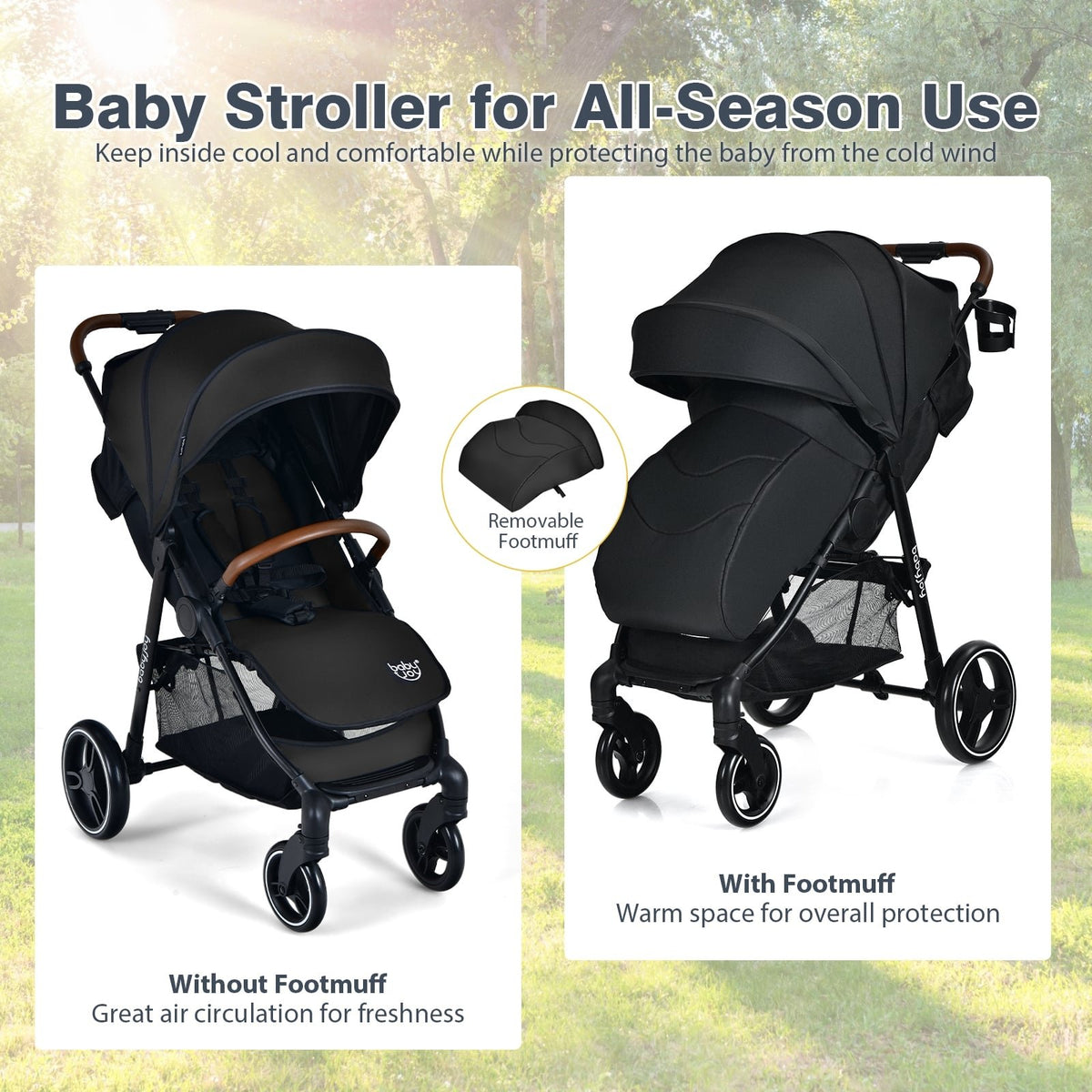 5-Point Harness Lightweight Infant Stroller with Foot Cover and Adjustable Backrest-Black view 3