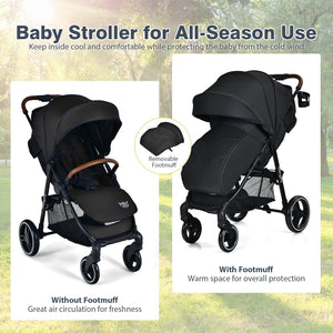5-Point Harness Lightweight Infant Stroller with Foot Cover and Adjustable Backrest-Black view 3