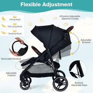 5-Point Harness Lightweight Infant Stroller with Foot Cover and Adjustable Backrest-Black view 5