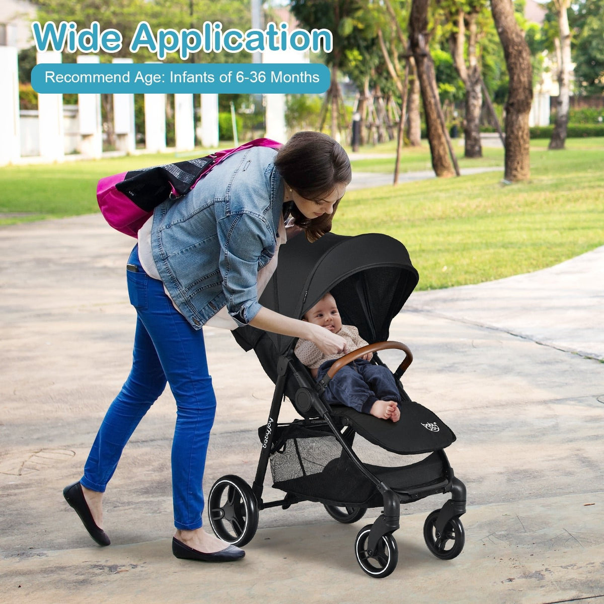 5-Point Harness Lightweight Infant Stroller with Foot Cover and Adjustable Backrest-Black view 6