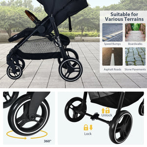 5-Point Harness Lightweight Infant Stroller with Foot Cover and Adjustable Backrest-Black view 8