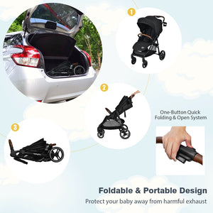 5-Point Harness Lightweight Infant Stroller with Foot Cover and Adjustable Backrest-Black view 9