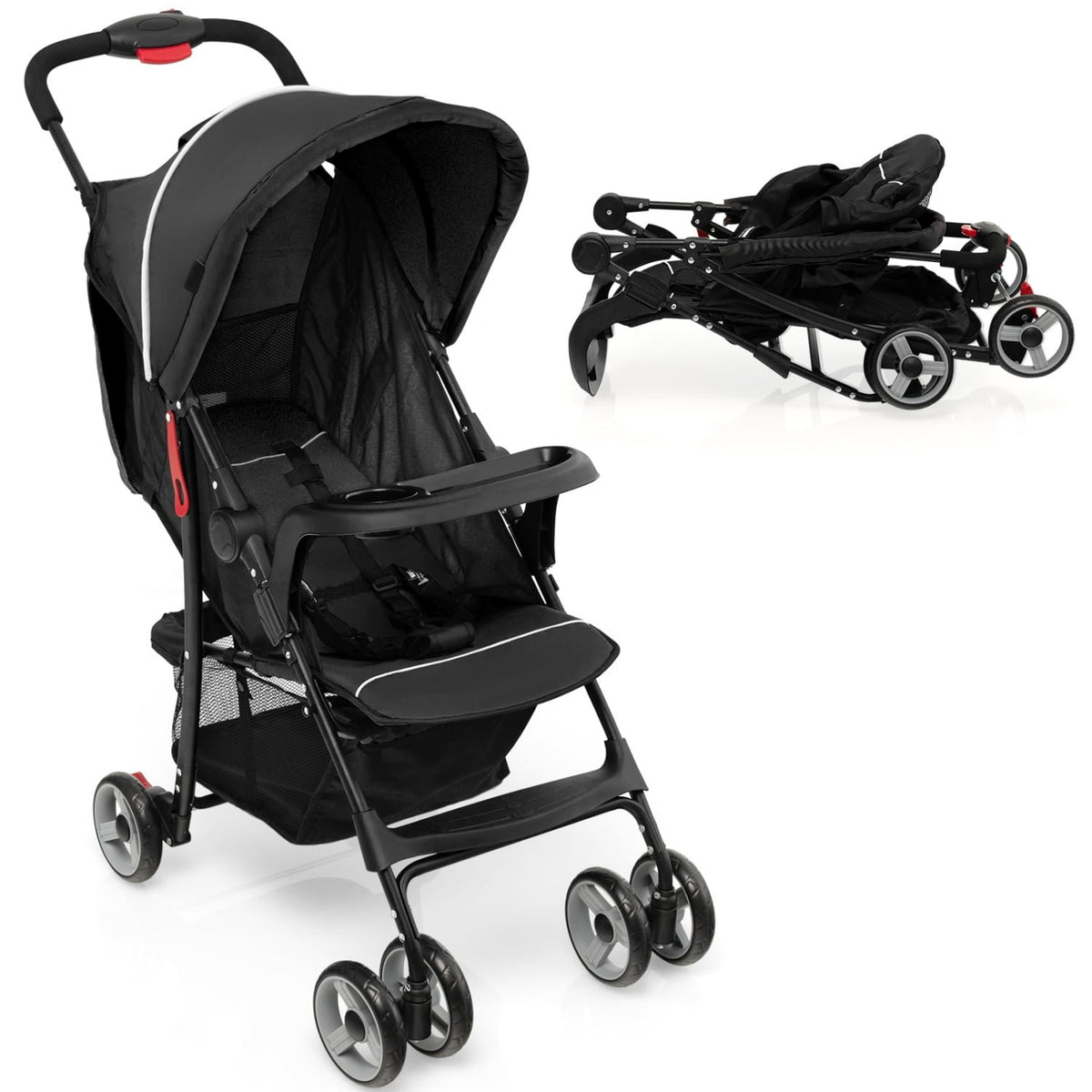 Toddler Travel Stroller for Airplane with Canopy and Adjustable Backrest-Black