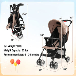 Toddler Travel Stroller for Airplane with Canopy and Adjustable Backrest-Coffee view 5