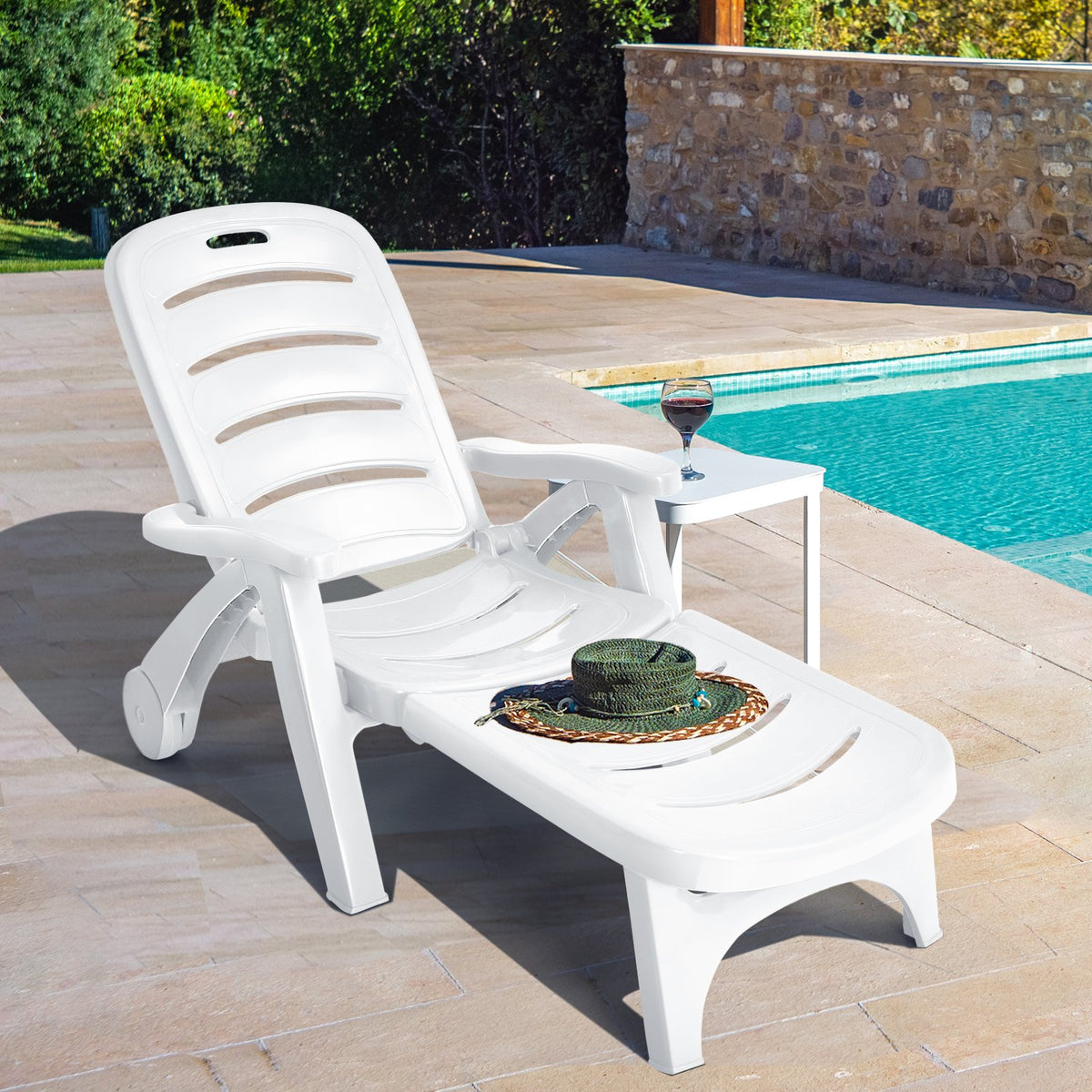 5 Position Adjustable Folding Lounger Chaise Chair on Wheels view 2