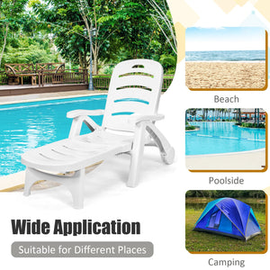 5 Position Adjustable Folding Lounger Chaise Chair on Wheels view 3