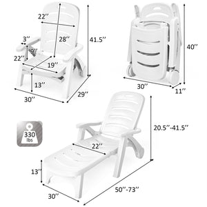 5 Position Adjustable Folding Lounger Chaise Chair on Wheels view 4