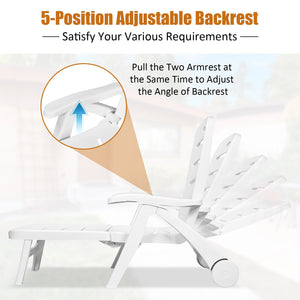 5 Position Adjustable Folding Lounger Chaise Chair on Wheels view 5