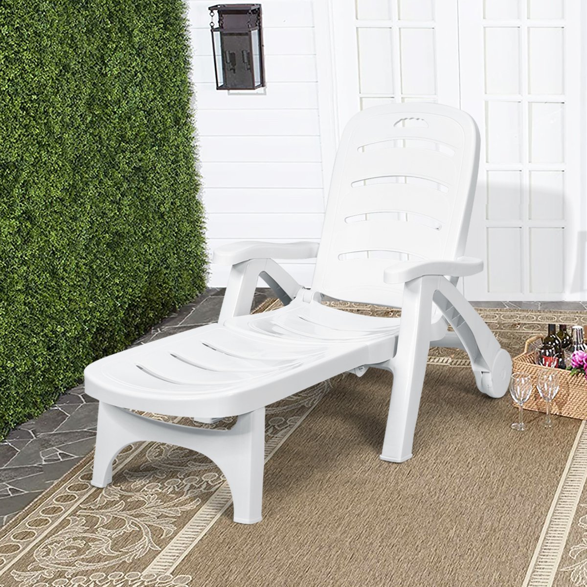 5 Position Adjustable Folding Lounger Chaise Chair on Wheels view 7