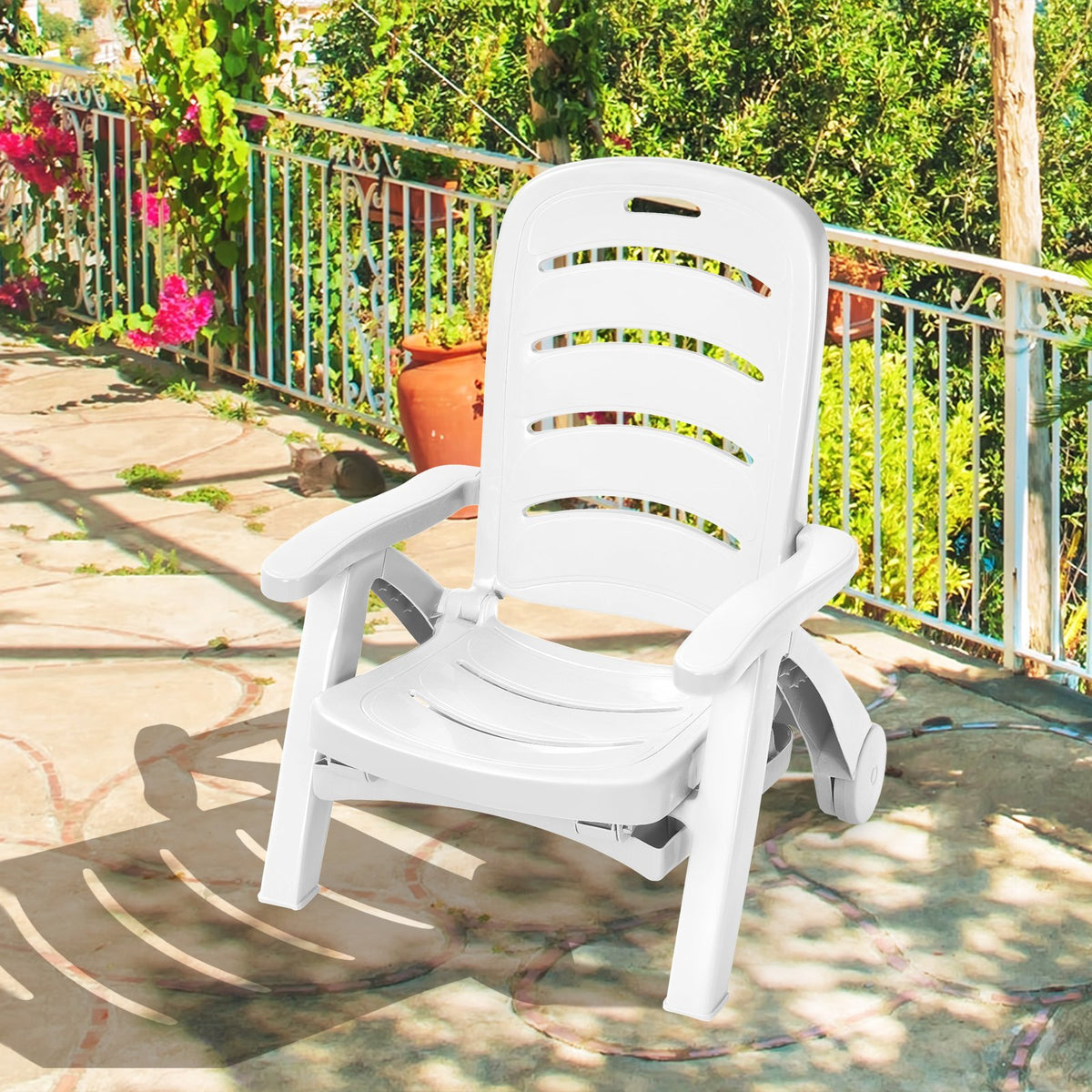 5 Position Adjustable Folding Lounger Chaise Chair on Wheels view 8
