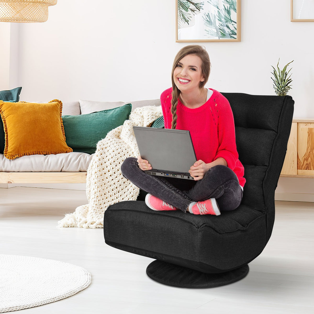5-Position Folding Floor Gaming Chair-Black view 2