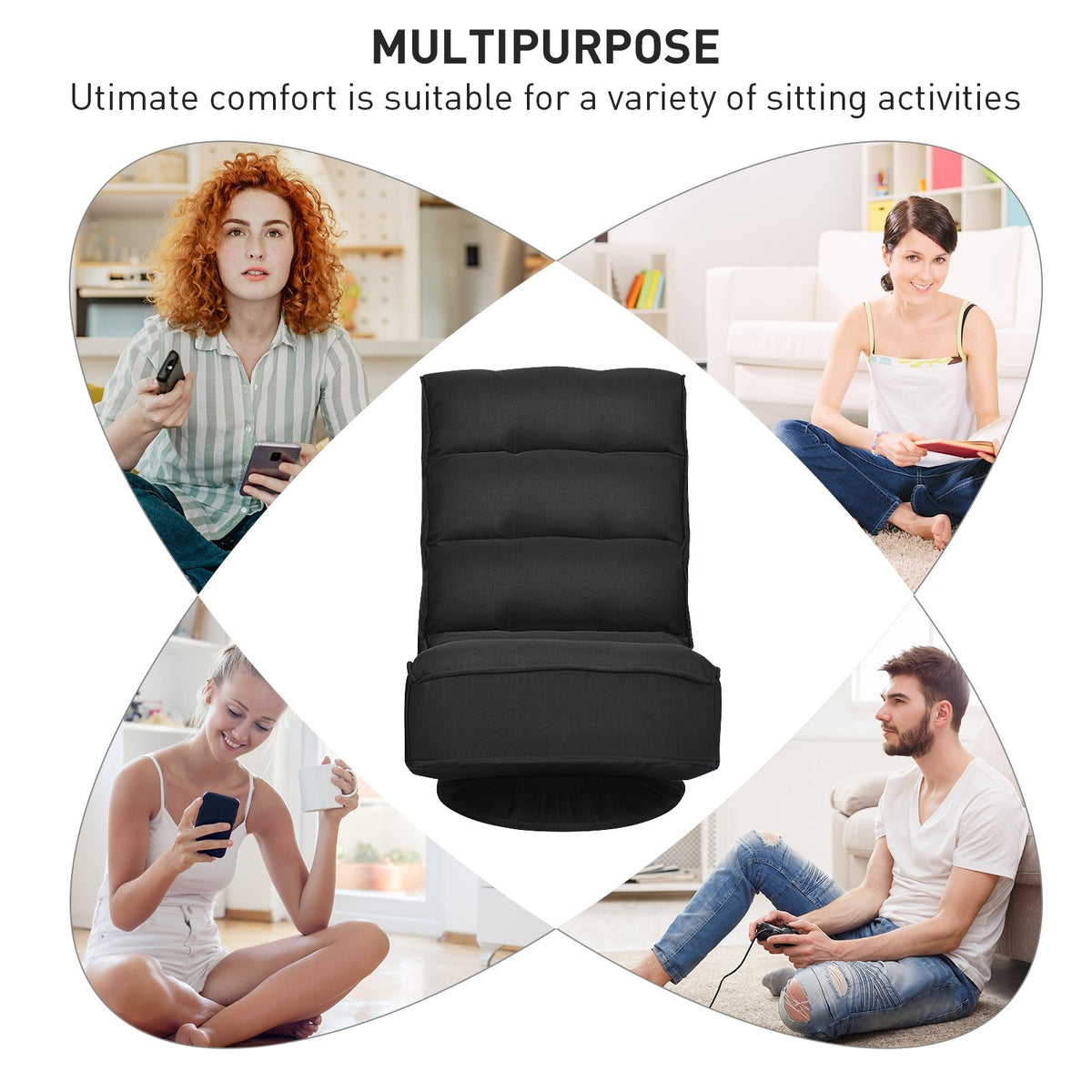 5-Position Folding Floor Gaming Chair-Black view 5