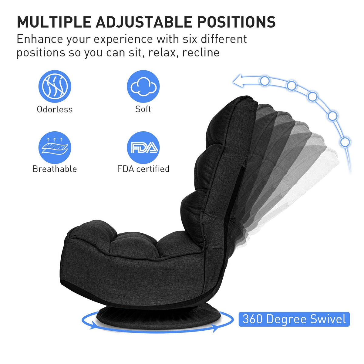 5-Position Folding Floor Gaming Chair-Black view 6
