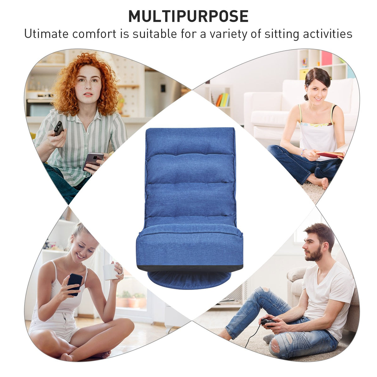 5-Position Folding Floor Gaming Chair-Navy view 5