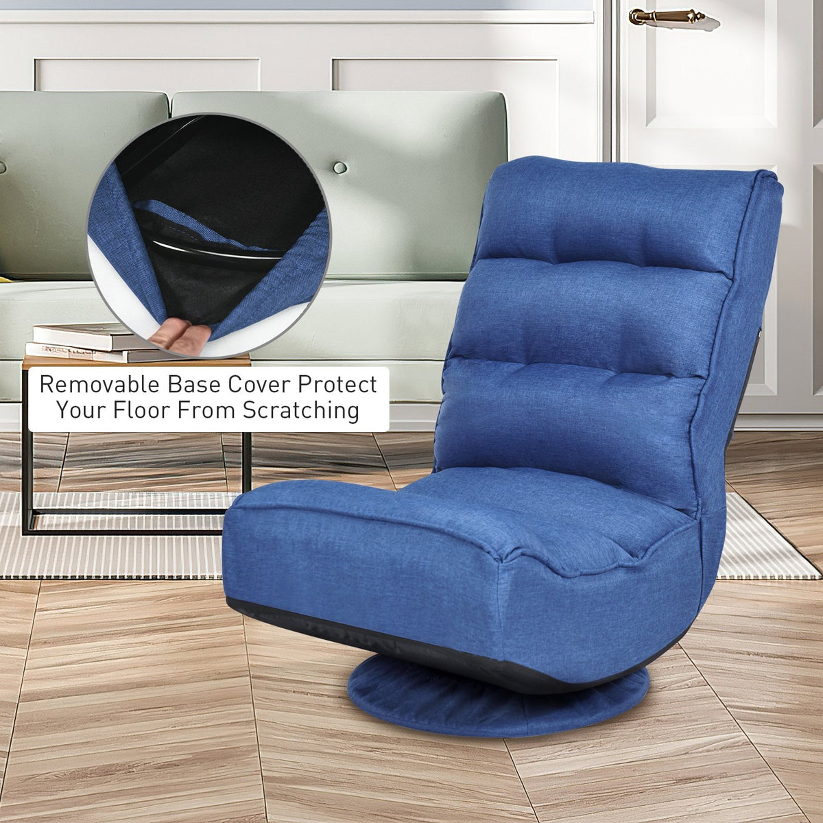 5-Position Folding Floor Gaming Chair-Navy view 7