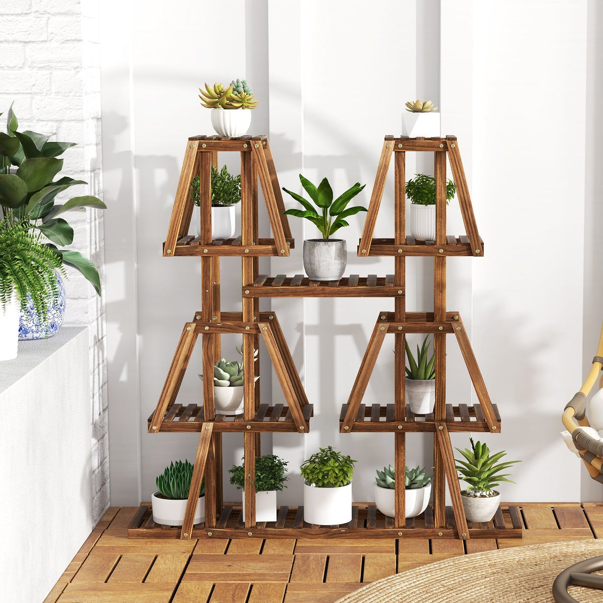 5-Tier 10 Potted Wood Plant Stand for Multiple Plants view 2