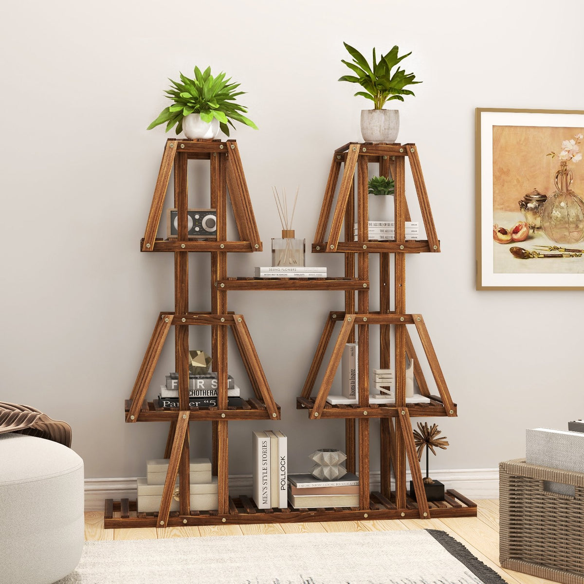 5-Tier 10 Potted Wood Plant Stand for Multiple Plants view 3