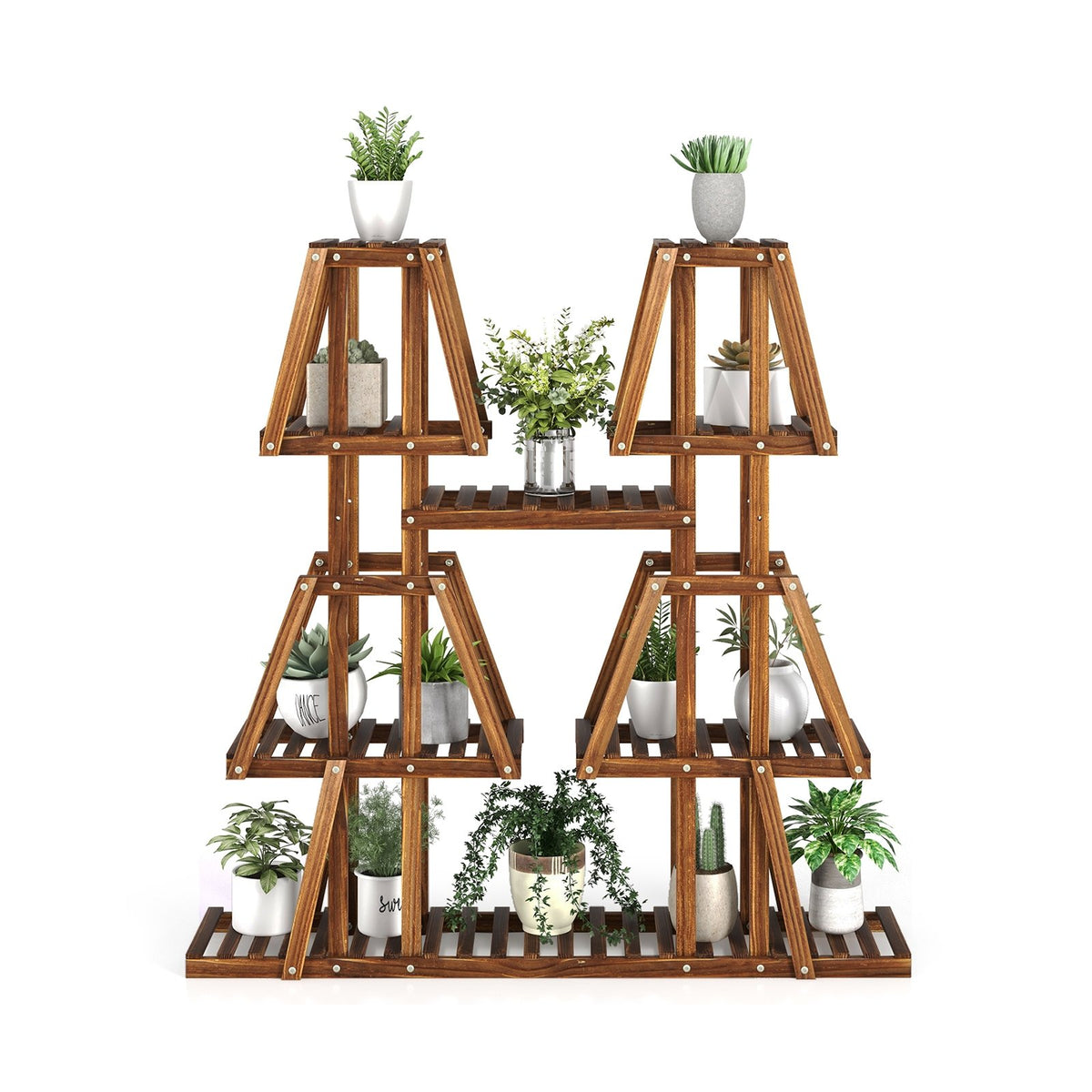 5-Tier 10 Potted Wood Plant Stand for Multiple Plants view 4