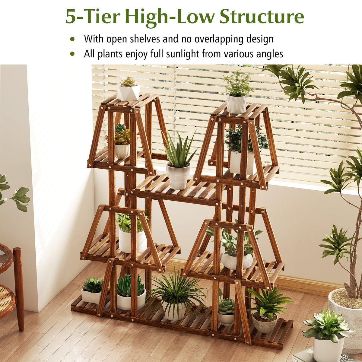 5-Tier 10 Potted Wood Plant Stand for Multiple Plants view 6