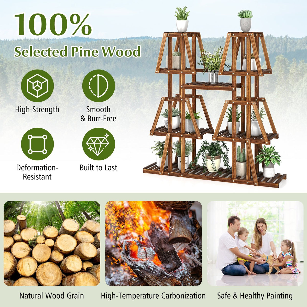5-Tier 10 Potted Wood Plant Stand for Multiple Plants view 7