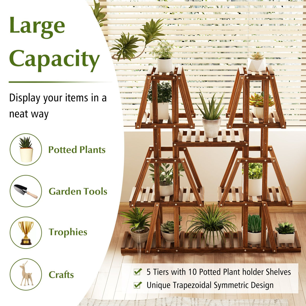 5-Tier 10 Potted Wood Plant Stand for Multiple Plants view 8