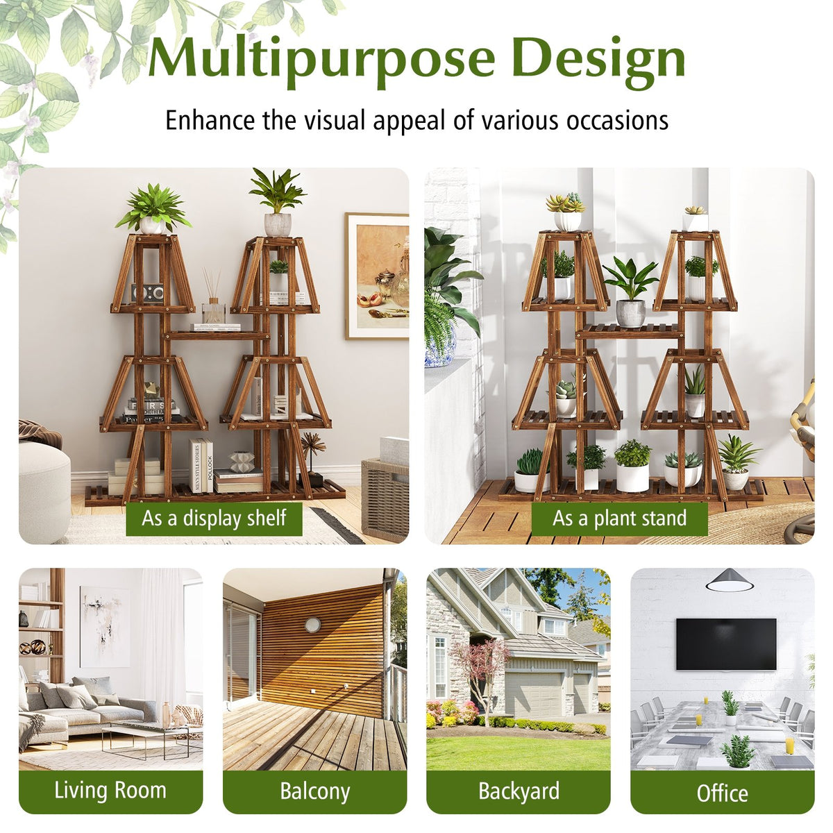 5-Tier 10 Potted Wood Plant Stand for Multiple Plants view 9