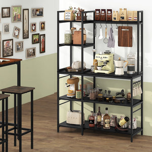 5-Tier Bakers Rack with Power Outlets and 10 S-Shaped Hooks-Black view 2