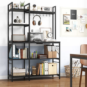 5-Tier Bakers Rack with Power Outlets and 10 S-Shaped Hooks-Black view 3