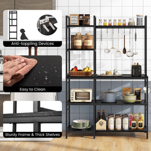5-Tier Bakers Rack with Power Outlets and 10 S-Shaped Hooks-Black view 6