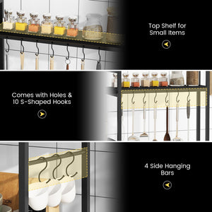 5-Tier Bakers Rack with Power Outlets and 10 S-Shaped Hooks-Black view 8
