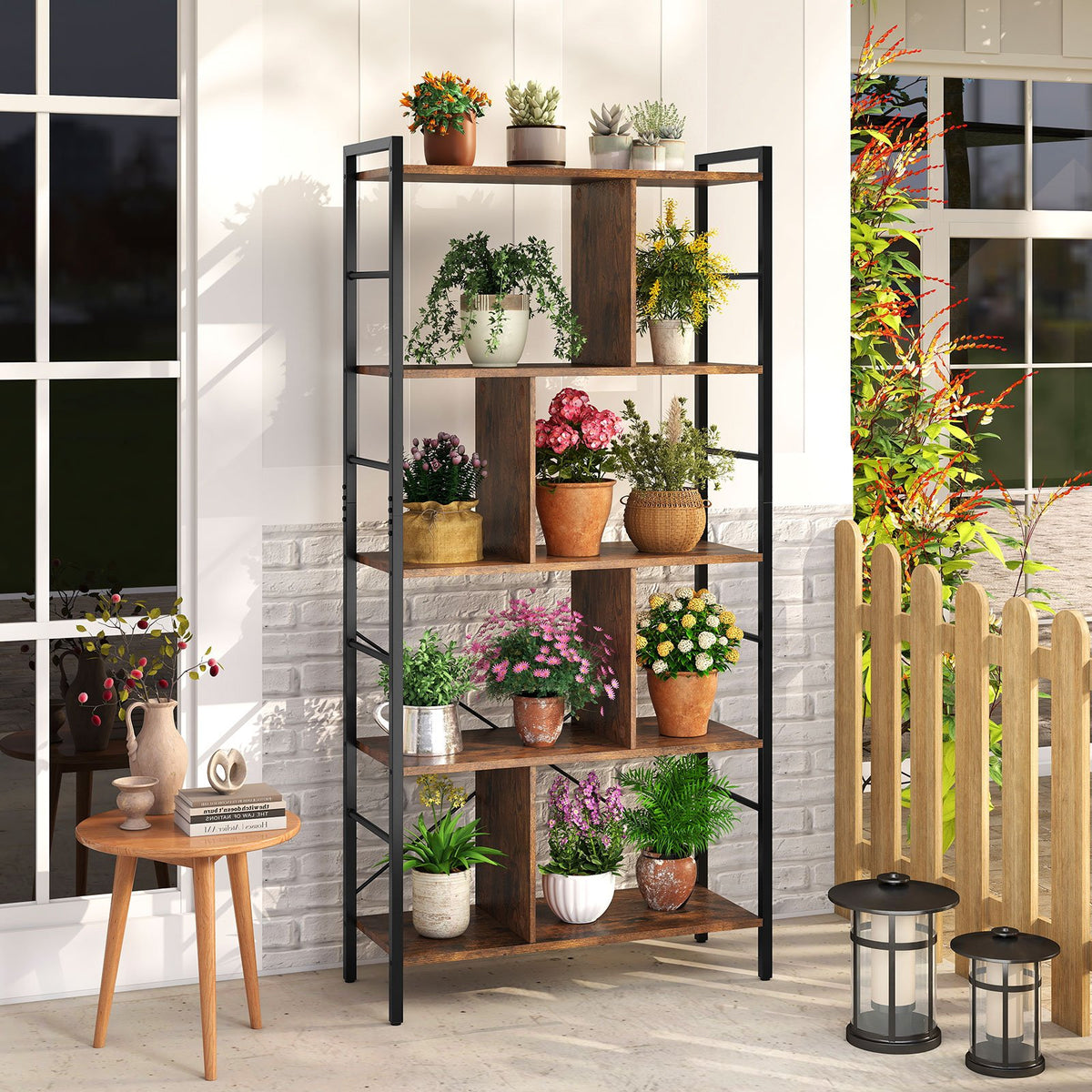 5-tier Bookcase 61 Inch Tall Industrial Bookshelf with Metal Frame view 2