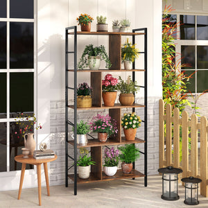 5-tier Bookcase 61 Inch Tall Industrial Bookshelf with Metal Frame view 2