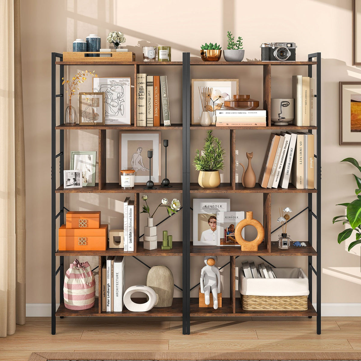 5-tier Bookcase 61 Inch Tall Industrial Bookshelf with Metal Frame view 5