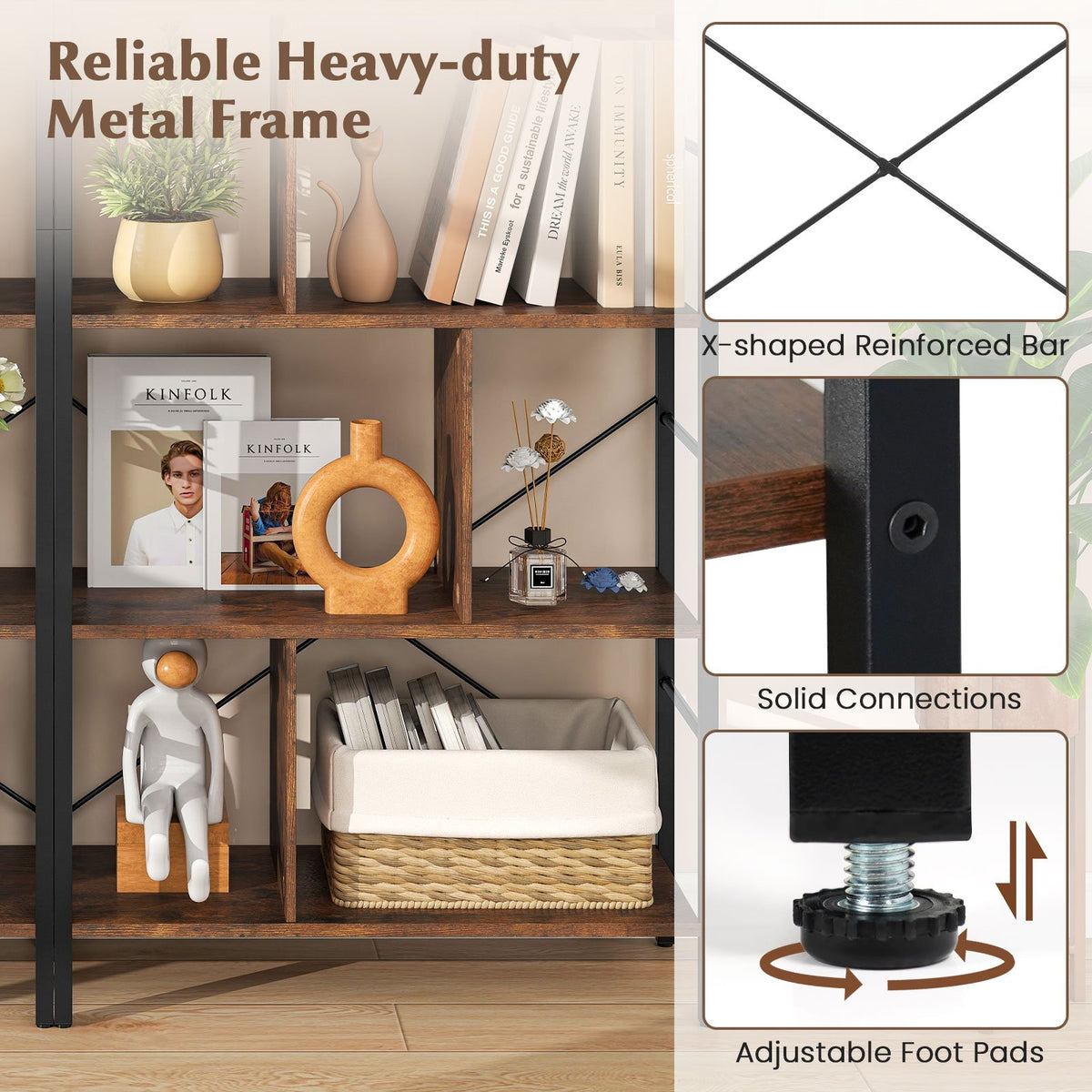 5-tier Bookcase 61 Inch Tall Industrial Bookshelf with Metal Frame view 6