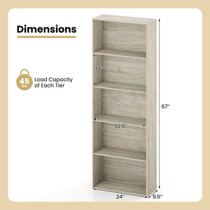 5-Tier Bookshelf Freestanding Display Shelf for Home Office-Gray view 5
