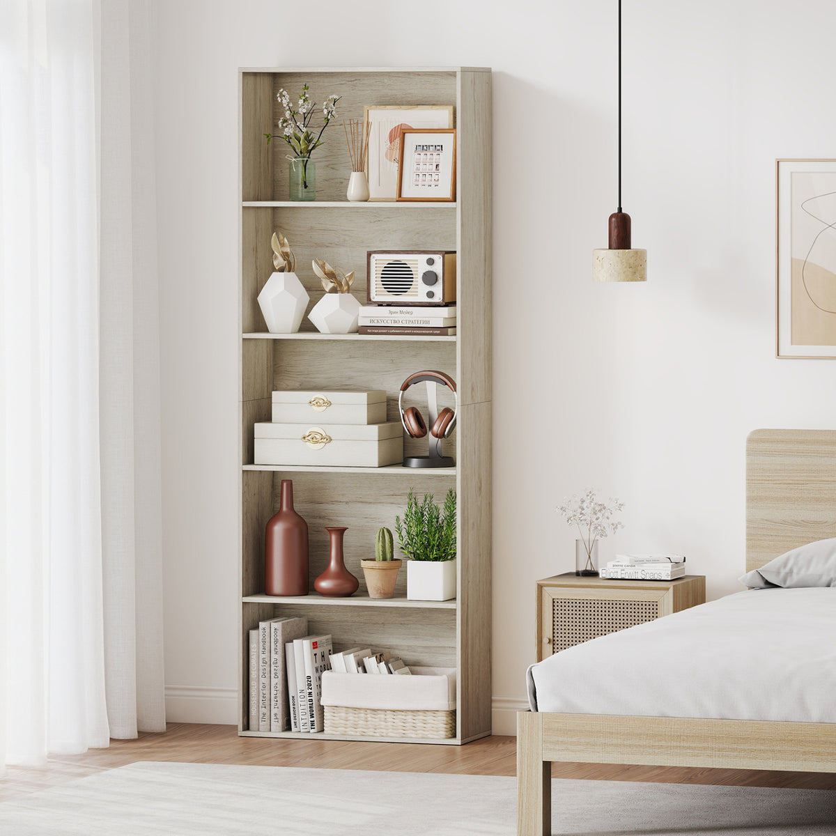 5-Tier Bookshelf Freestanding Display Shelf for Home Office-Gray view 6