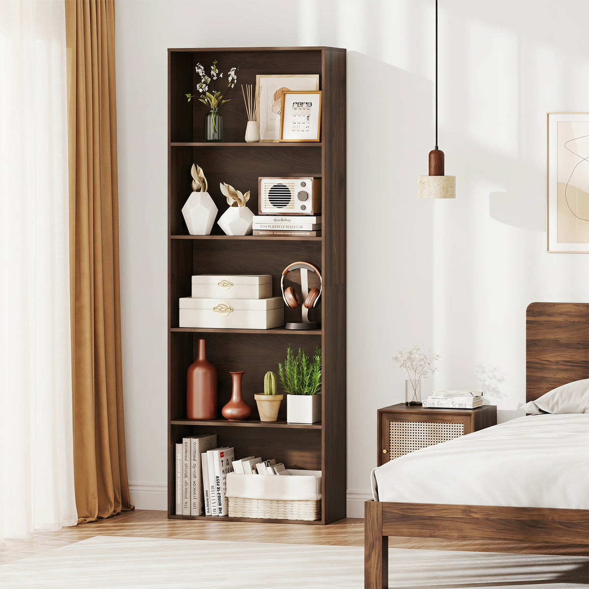 5-Tier Bookshelf Open Bookcase Freestanding Display Shelf Storage Organizer-Dark Walnut view 6