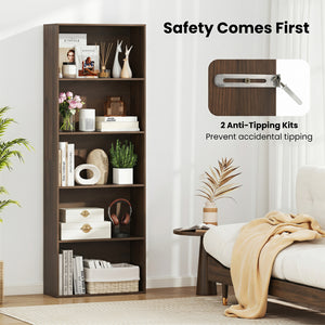5-Tier Bookshelf Open Bookcase Freestanding Display Shelf Storage Organizer-Dark Walnut view 8