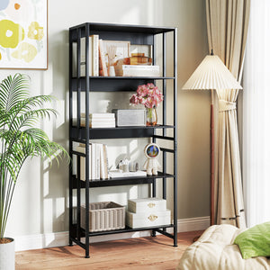 5-Tier Bookshelf with Adjustable and Tiltable Shelves-Black view 2