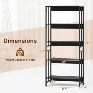 5-Tier Bookshelf with Adjustable and Tiltable Shelves-Black view 5