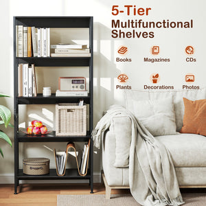 5-Tier Bookshelf with Adjustable and Tiltable Shelves-Black view 9
